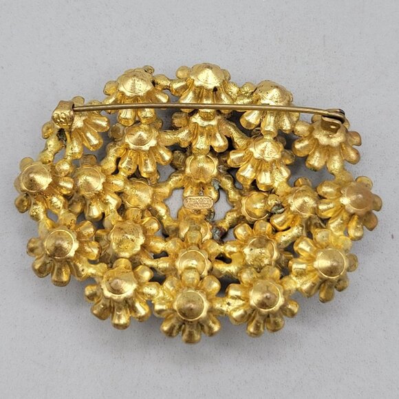 Vintage Czech Pastel Floral Clusters Gold Tone Brooch Flowers C Clasp - Picture 2 of 5